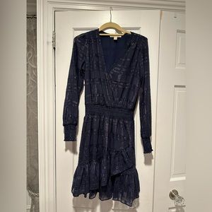 MICHAEL MICHAEL KORS Shiny Plaid Smocked Dress Navy Size S